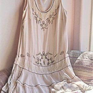 Forever-21 Boutique Sleeveless Beaded Cream Dress